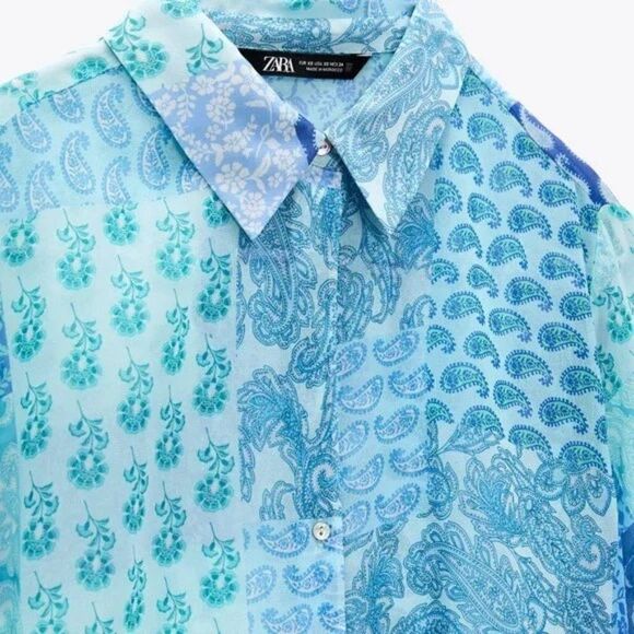 ZARA Printed Patchwork Blouse New Small - Picture 2 of 3